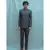 Dark Grey texturd Bandgala suit with matching pants and off white band collar shirt