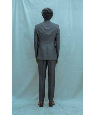 Dark Grey Bandgala Suit With Off White Band Collar Shirt 2