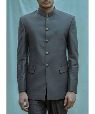 Dark Grey Bandgala Suit With Off White Band Collar Shirt 3