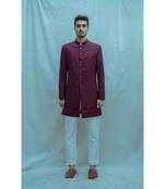 Wine Color Achkan With White Kurta And White Pants