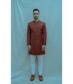 Rust Color  Achkan With White Kurta And White Pants
