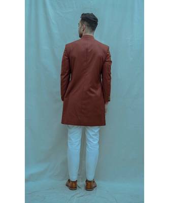 Rust Color  Achkan With White Kurta And White Pants 2