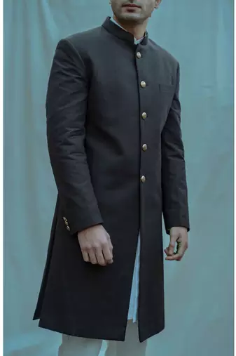 Black Color  Achkan With White Kurta And White Pants