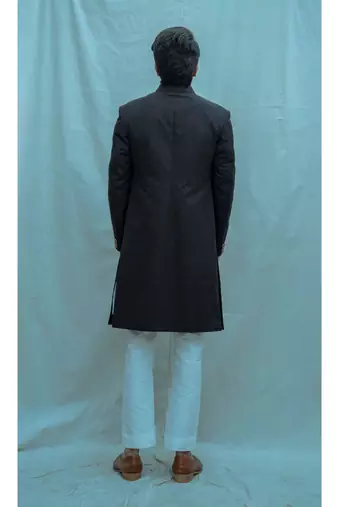 Black Color  Achkan With White Kurta And White Pants