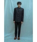 Black Bandgala Suit With Matching Pants And White Band Collar Shirt