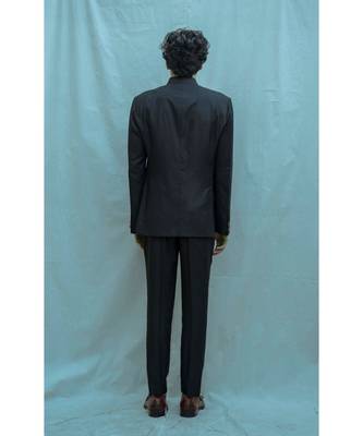 Black Bandgala Suit With Matching Pants And White Band Collar Shirt 2
