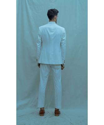 Off White Bandgala Suit With Off White Band Collar Shirt 2