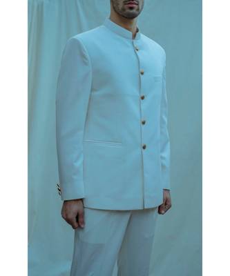 Off White Bandgala Suit With Off White Band Collar Shirt 3