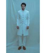 off white  Achkan with off White kurta and off white pants