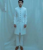 Off White  Achkan With Off White Kurta And Pants
