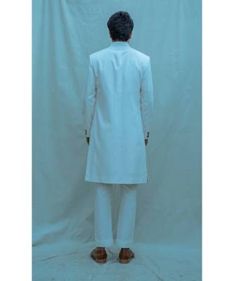 Off White  Achkan With Off White Kurta And Pants 2