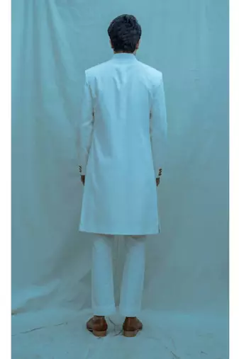 Off White  Achkan With Off White Kurta And Pants