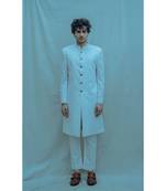 Off-white Achkan Sherwani With Panelled Design
