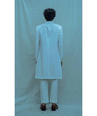 Off-white Achkan Sherwani With Panelled Design 2
