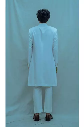 Off-white Achkan Sherwani With Panelled Design