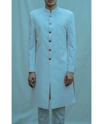 Off-white Achkan Sherwani With Panelled Design 3