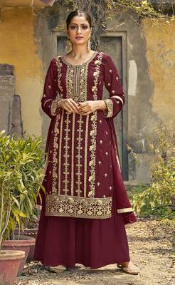 Maroon embroidered georgette salwar 1