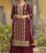 Maroon embroidered georgette salwar