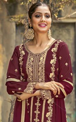Maroon embroidered georgette salwar 2