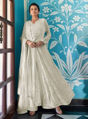 Off-white embroidered faux georgette salwar 1