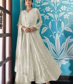 Off-white embroidered faux georgette salwar