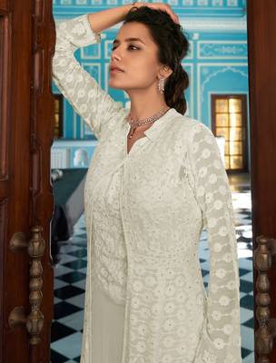 Off-white embroidered faux georgette salwar 3
