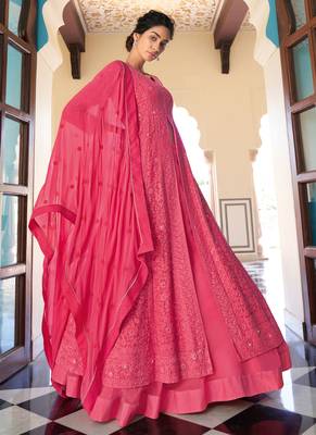 Red embroidered faux georgette salwar 1
