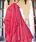 Red embroidered faux georgette salwar
