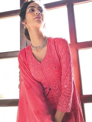 Red embroidered faux georgette salwar 2