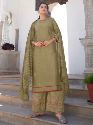 Olive embroidered pure viscose salwar 1