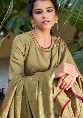 Olive embroidered pure viscose salwar 2