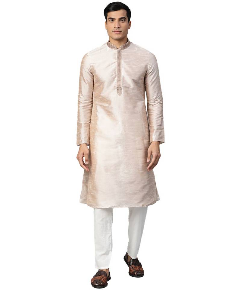 Beige Cotton  men kurta