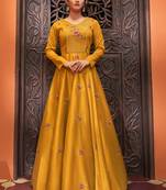 Mustard embroidered cotton silk party-wear-kurtis