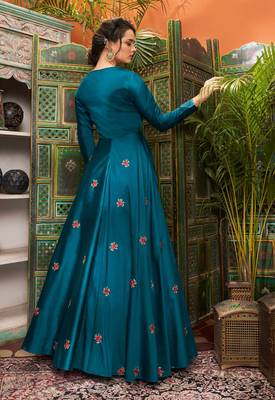 Blue embroidered cotton silk party-wear-kurtis 2
