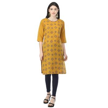 Mustard printed cotton kurtas-and-kurtis 1