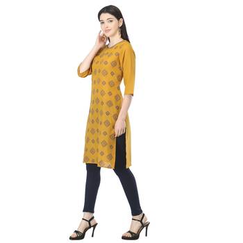 Mustard printed cotton kurtas-and-kurtis 3