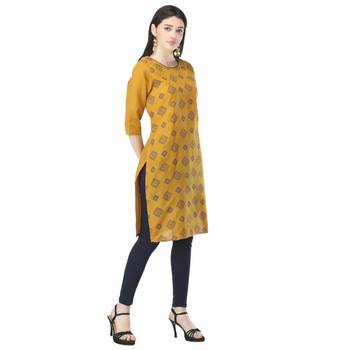 Mustard printed cotton kurtas-and-kurtis 4