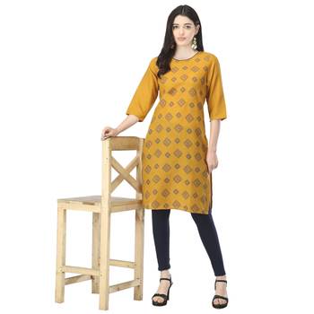 Mustard printed cotton kurtas-and-kurtis 5