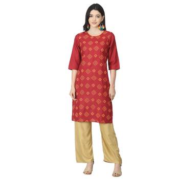 Maroon printed cotton kurtas-and-kurtis 1