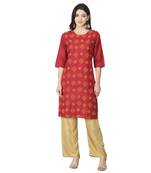 Maroon printed cotton kurtas-and-kurtis