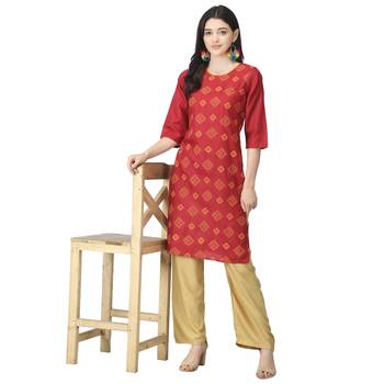 Maroon printed cotton kurtas-and-kurtis 5