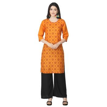 Orange printed cotton kurtas-and-kurtis 1
