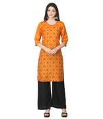 Orange printed cotton kurtas-and-kurtis