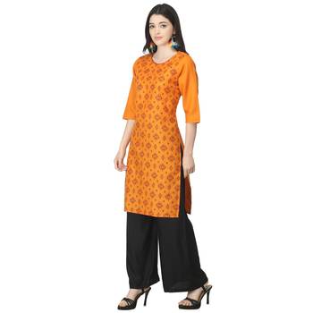 Orange printed cotton kurtas-and-kurtis 3