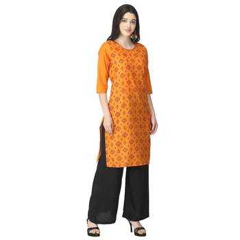 Orange printed cotton kurtas-and-kurtis 4