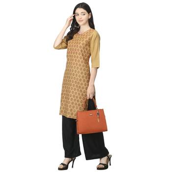 Beige printed cotton kurtas-and-kurtis 5