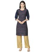 Navy-blue printed cotton kurtas-and-kurtis