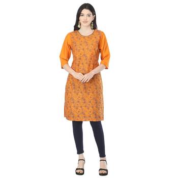 Orange printed cotton kurtas-and-kurtis 1