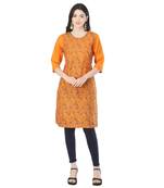 Orange printed cotton kurtas-and-kurtis