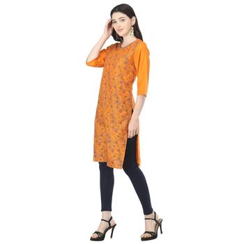 Orange printed cotton kurtas-and-kurtis 3